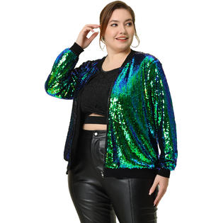 Unique Bargains Plus Size Metallic Jackets for Women Sequin