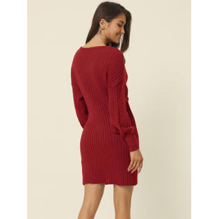 Unique Bargains Women's Deep V Neck Wrap Lantern Sleeve Slim Fit Casual Fall Winter Mini Sweater Unique Bargains Women's Deep V Neck Wrap Lantern Sleeve Slim Fit Casual Fall Winter Mini Sweater