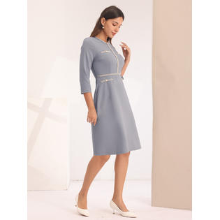 Unique Bargains Women's A-Line Dress Contrast Color Office Tweed Trim Dresses Grey L Unique Bargains Women's A-Line Dress Contrast Color Office Tweed Trim Dresses Grey L