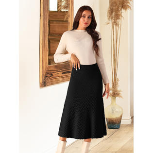 Unique Bargains Women's Ribbed Knit A-Line Skirts Elastic High