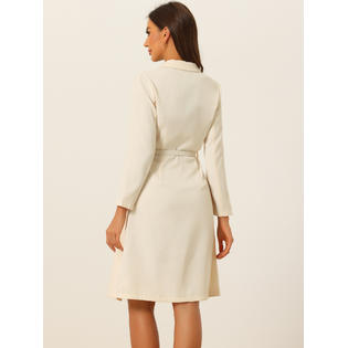 Unique Bargains Work Dress for Women 2023 Elegant V Neck Collar Belted Pleated Button Blazer Dresses Apricot XL Unique Bargains Work Dress for Women 2023 Elegant V Neck Collar Belted Pleated Button Blazer Dresses Apricot XL