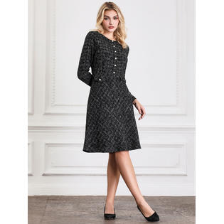 Unique Bargains Women's A-Line Tweed Dress Long Sleeve Vintage Work Flare Dresses Black L Unique Bargains Women's A-Line Tweed Dress Long Sleeve Vintage Work Flare Dresses Black L