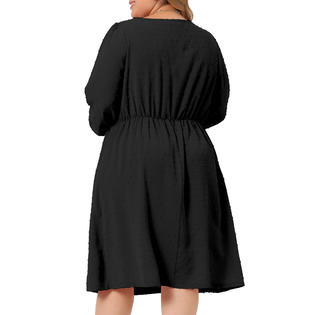 Unique Bargains Plus Size Midi Dresses for Women Long Sleeve Sweetheart V Neck Bow Tie Swing Unique Bargains Plus Size Midi Dresses for Women Long Sleeve Sweetheart V Neck Bow Tie Swing