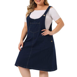 Unique Bargains Women's Plus Size Adjustable Straps Denim Bib Overall Dress Jumper with Pockets Black Blue 4X Unique Bargains Women's Plus Size Adjustable Straps Denim Bib Overall Dress Jumper with Pockets Black Blue 4X