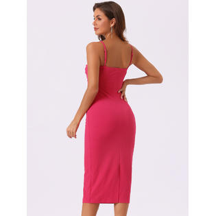 Unique Bargains Spaghetti Straps Dress for Women's Sleeveless Ruched Twist Front Pencil Dresses Hot Pink S Unique Bargains Spaghetti Straps Dress for Women's Sleeveless Ruched Twist Front Pencil Dresses Hot Pink S
