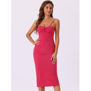 Unique Bargains Spaghetti Straps Dress for Women's Sleeveless Ruched Twist Front Pencil Dresses Hot Pink S Unique Bargains Spaghetti Straps Dress for Women's Sleeveless Ruched Twist Front Pencil Dresses Hot Pink S