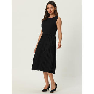 Unique Bargains Women's Sleeveless Pleated Dress Tie Waist Casual Office A-Line Dresses Black XL Unique Bargains Women's Sleeveless Pleated Dress Tie Waist Casual Office A-Line Dresses Black XL