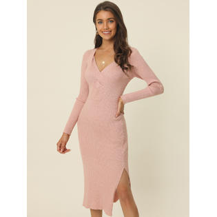 Unique Bargains Women's Fall Winter Long Sleeve Sweetheart Neck Slim Fit Knit Side Slit Twist Front Unique Bargains Women's Fall Winter Long Sleeve Sweetheart Neck Slim Fit Knit Side Slit Twist Front