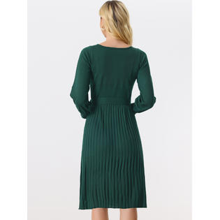 Unique Bargains Women's Knit Belted Dress Crew Neck Lantern Sleeves Casual Pleated Sweater Dresses Green XL Unique Bargains Women's Knit Belted Dress Crew Neck Lantern Sleeves Casual Pleated Sweater Dresses Green XL