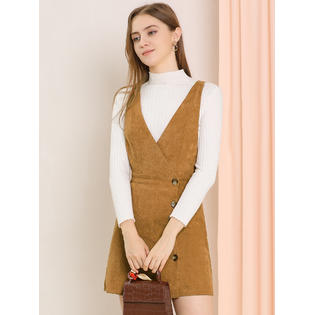 Unique Bargains Women's Corduroy Mini V Neck Vintage A-Line Bib Overall Pinafore Dress X-Small Brown Unique Bargains Women's Corduroy Mini V Neck Vintage A-Line Bib Overall Pinafore Dress X-Small Brown