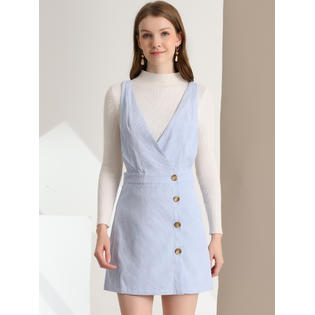 Unique Bargains Women's Corduroy Mini V Neck Vintage A-Line Bib Overall Pinafore Dress X-Large Light Blue Unique Bargains Women's Corduroy Mini V Neck Vintage A-Line Bib Overall Pinafore Dress X-Large Light Blue