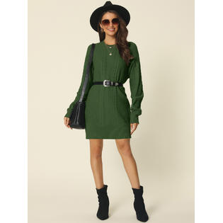 Unique Bargains Women's Textured Long Sleeve Crewneck Above Knee Casual Sweater Dress Army Green L Unique Bargains Women's Textured Long Sleeve Crewneck Above Knee Casual Sweater Dress Army Green L