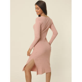 Unique Bargains Women's 2023 Fall Winter Long Sleeve Ruched Sweetheart Neck Drawstring Side Slit Knit Bodycon Sweater Dress Pink XL Unique Bargains Women's 2023 Fall Winter Long Sleeve Ruched Sweetheart Neck Drawstring Side Slit Knit Bodycon Sweater Dress Pink XL