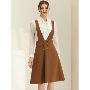 Unique Bargains Women's Overall Pinafore Dress Adjustable Strap Midi Suspenders Skirt Brown M Unique Bargains Women's Overall Pinafore Dress Adjustable Strap Midi Suspenders Skirt Brown M