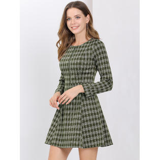 Unique Bargains Allegra K Women's Vintage Plaid Zip Up Fit and Flare Mini Dress Dark Green Unique Bargains Allegra K Women's Vintage Plaid Zip Up Fit and Flare Mini Dress Dark Green
