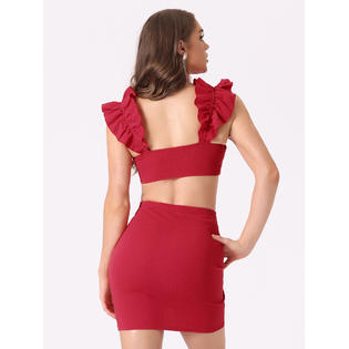 Unique Bargains Women's Party 2 Piece Set Crop Tank Top Bodycon Mini Skirt Set Red M Unique Bargains Women's Party 2 Piece Set Crop Tank Top Bodycon Mini Skirt Set Red M