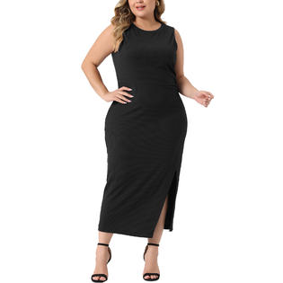 Unique Bargains Plus Size Bodycon Dress for Women Elegant Knit Slit Tank Midi Ruched Sleeveless Summer Dresses Black 2X Unique Bargains Plus Size Bodycon Dress for Women Elegant Knit Slit Tank Midi Ruched Sleeveless Summer Dresses Black 2X