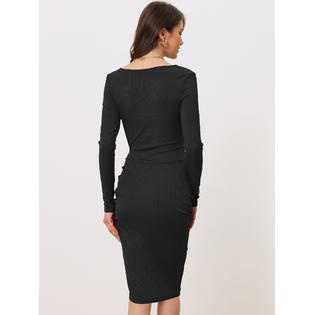 Unique Bargains Women's Drawstring Ruched Front Square Neck Long Sleeve Knit Bodycon Dress Black XL Unique Bargains Women's Drawstring Ruched Front Square Neck Long Sleeve Knit Bodycon Dress Black XL