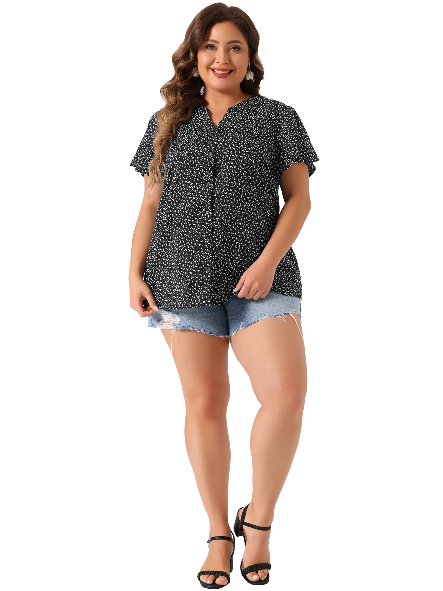 Blouse Femme Taille Plus 3X Apt 9 - Noir, Manches 3/4, Coton/polyester/spandex, Occasion Très Bon état