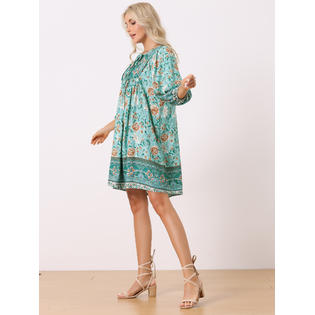 Unique Bargains Women's 2024 Summer Boho Floral Print Casual V Neck 3/4 Sleeve Loose Short Unique Bargains Women's 2024 Summer Boho Floral Print Casual V Neck 3/4 Sleeve Loose Short