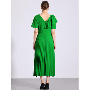 Inspire Chic Ruffles Short Sleeve Dress Women's Asymmetrical Neck Pleated Hem Midi Summer Dress M Yellow, Size: Medium Inspire Chic Ruffles Short Sleeve Dress Women's Asymmetrical Neck Pleated Hem Midi Summer Dress M Yellow, Size: Medium