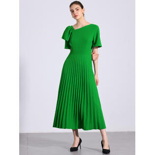 Inspire Chic Ruffles Short Sleeve Dress Women's Asymmetrical Neck Pleated Hem Midi Summer Dress M Yellow, Size: Medium Inspire Chic Ruffles Short Sleeve Dress Women's Asymmetrical Neck Pleated Hem Midi Summer Dress M Yellow, Size: Medium