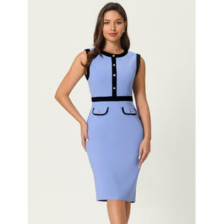 Unique Bargains Women's Sheath Dresses Office Sleeveless Contrast Color Pencil Dress Unique Bargains Women's Sheath Dresses Office Sleeveless Contrast Color Pencil Dress