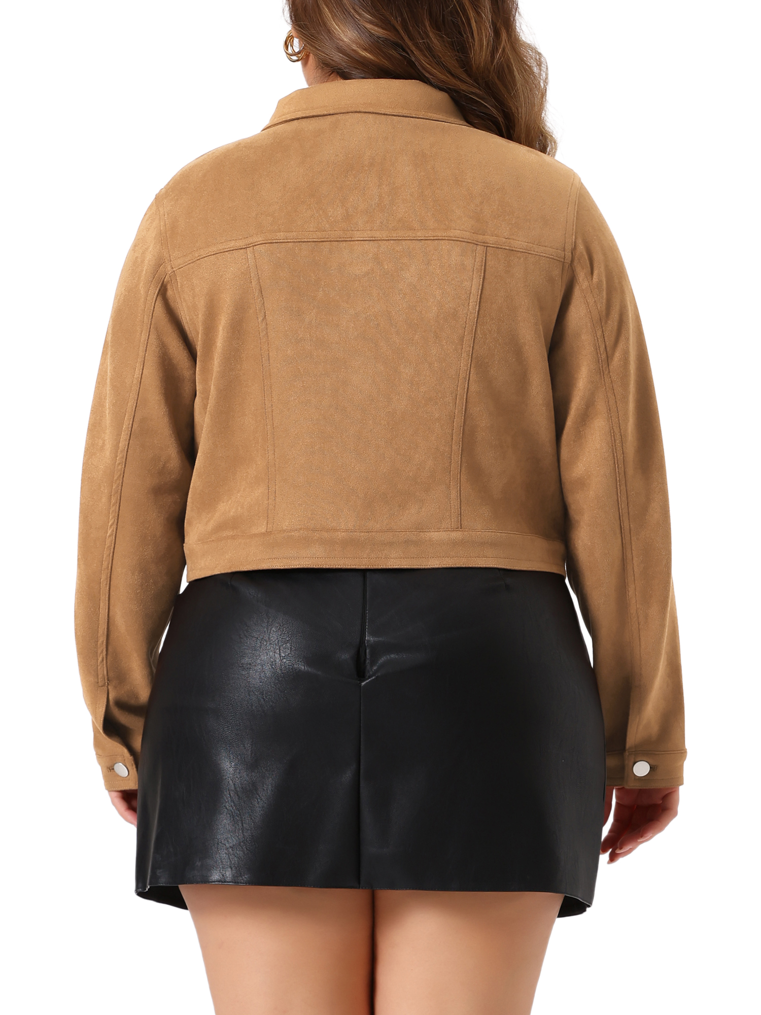 Allegra K Women's Faux Suede Jacket Stand Collar Zip Up