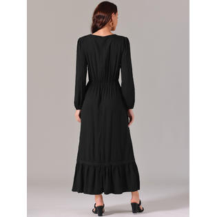 Inspire Chic Women's Boho Long Sleeve Square Neck Elastic High Waist Flowy A-Line Maxi Dress with Pockets M Brick Red, Size: Medium Inspire Chic Women's Boho Long Sleeve Square Neck Elastic High Waist Flowy A-Line Maxi Dress with Pockets M Brick Red, Size: Medium