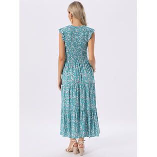 Unique Bargains INSPIRE CHIC Women's Summer Dresses Casual Cap Sleeve V Neck Smocked Floral Ruffle Tiered Unique Bargains INSPIRE CHIC Women's Summer Dresses Casual Cap Sleeve V Neck Smocked Floral Ruffle Tiered