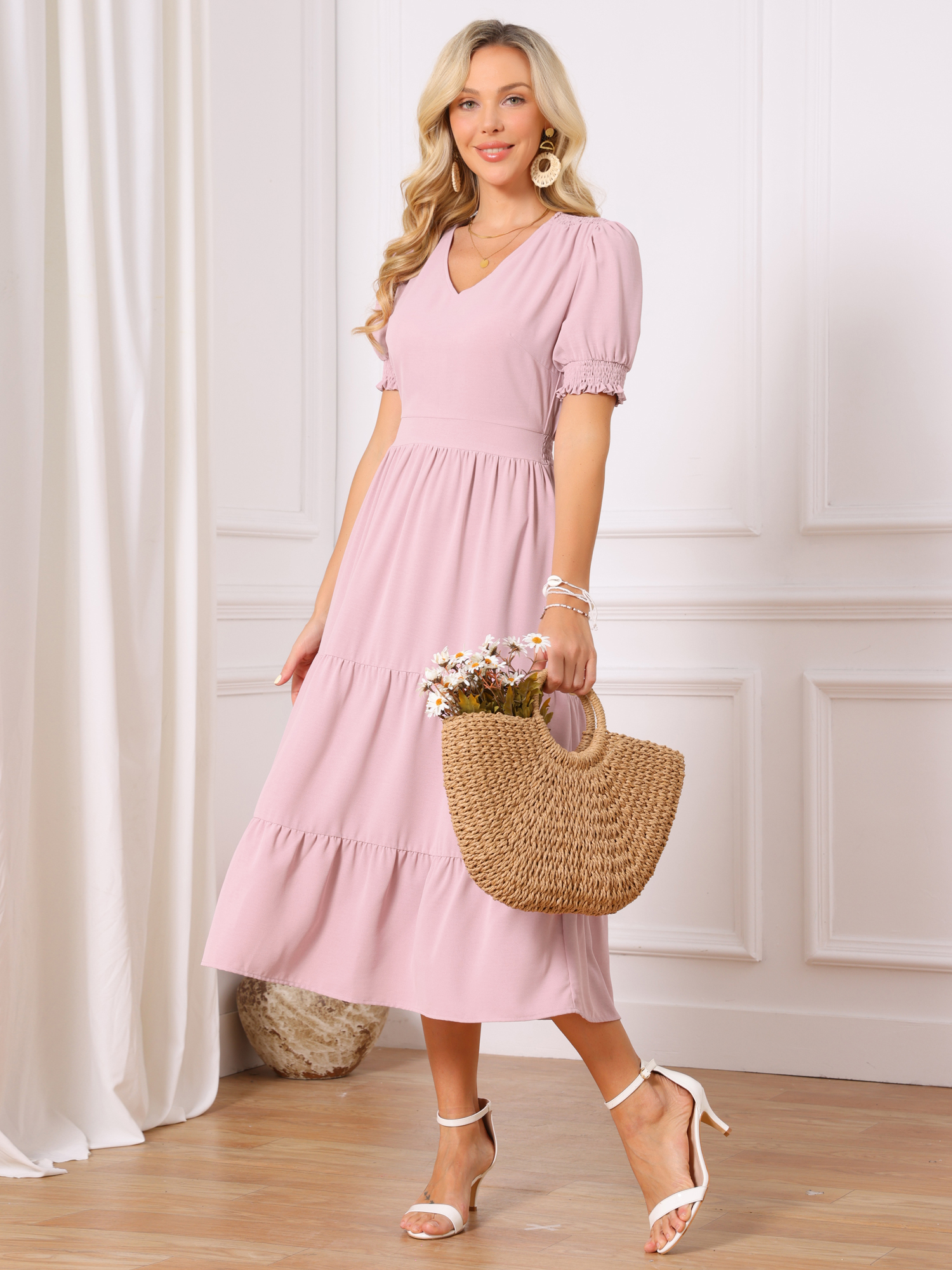 white long sleeve short flowy dress Women's Flowy Dress White Babydoll Mini Dress main image 1