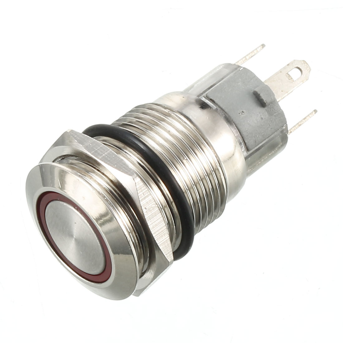 Unique Bargains RED led Light 16mm 12V Stainless Steel Switch Momentary Push Button 5 Pin SPDT