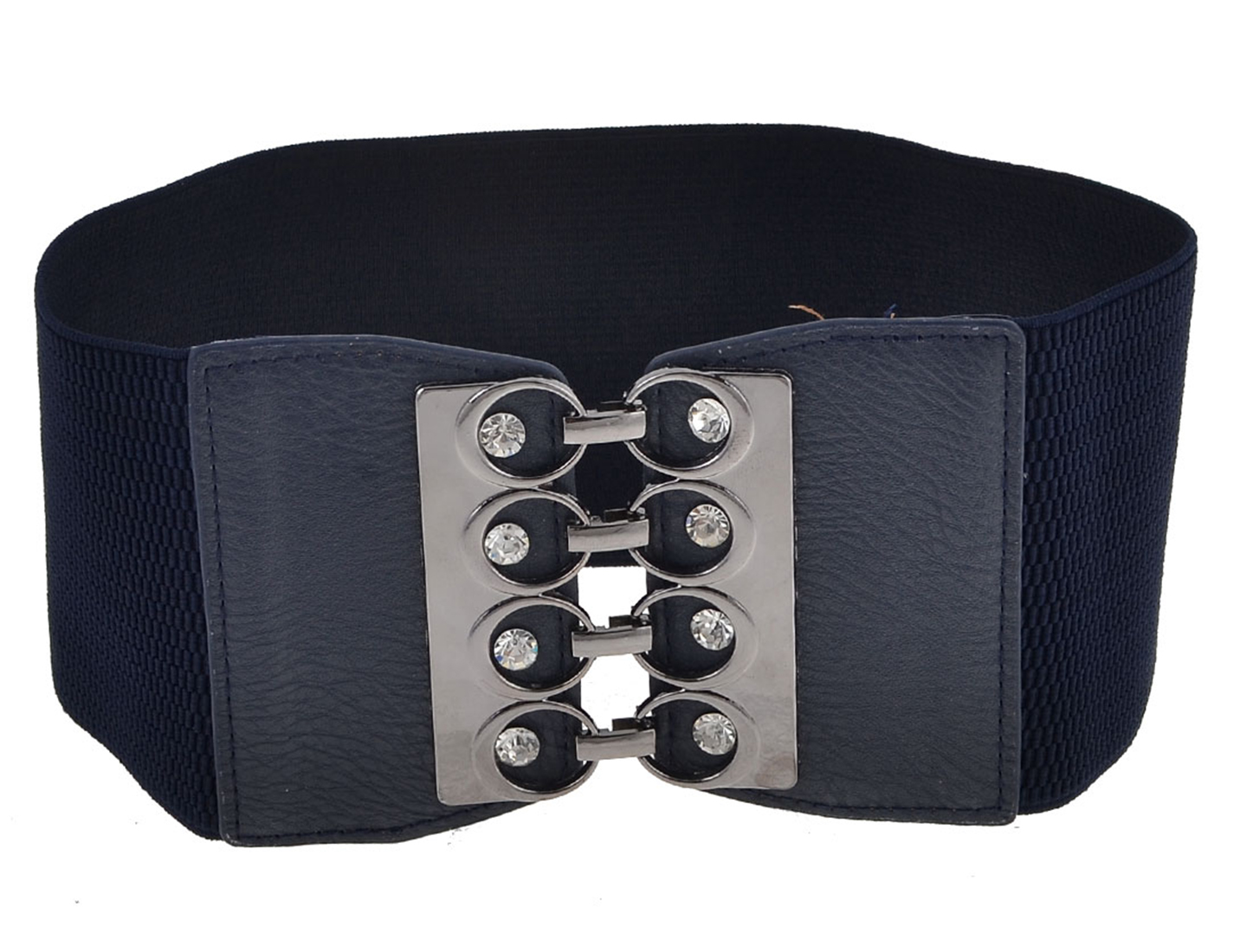 Unique Bargains Ladies Glittery Rhinestones Detail Interlocking Buckle Elastic Cinch Belt