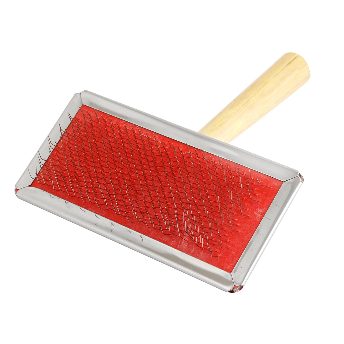 Unique Bargains Wooden Grip Dog Cat Pet Fur Grooming Comb Brush Shedding Tool Red Silver Tone