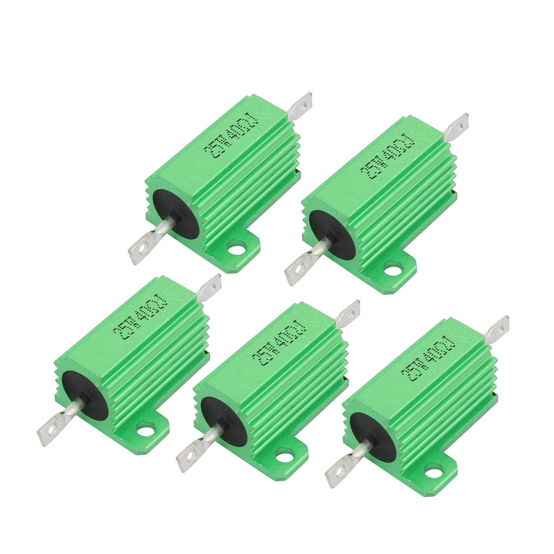Unique Bargains 5pcs Green 40 Ohm 25W 5% Chassis Mounted Aluminum Clad Wirewound Resistor