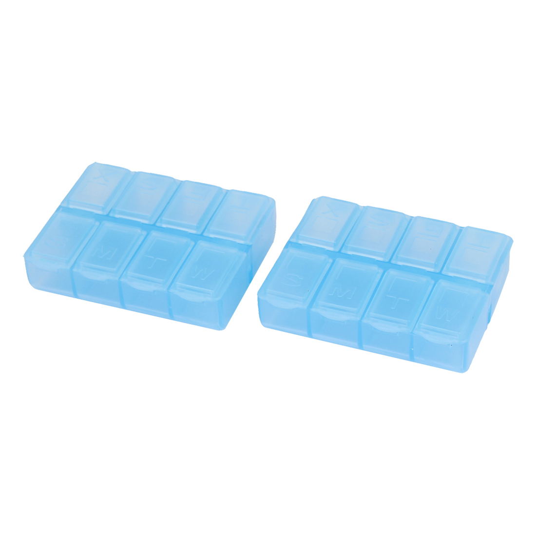 Unique Bargains 2Pcs Light Blue Plastic Rectangle 8 Compartment Pill Storage Case Box Holder