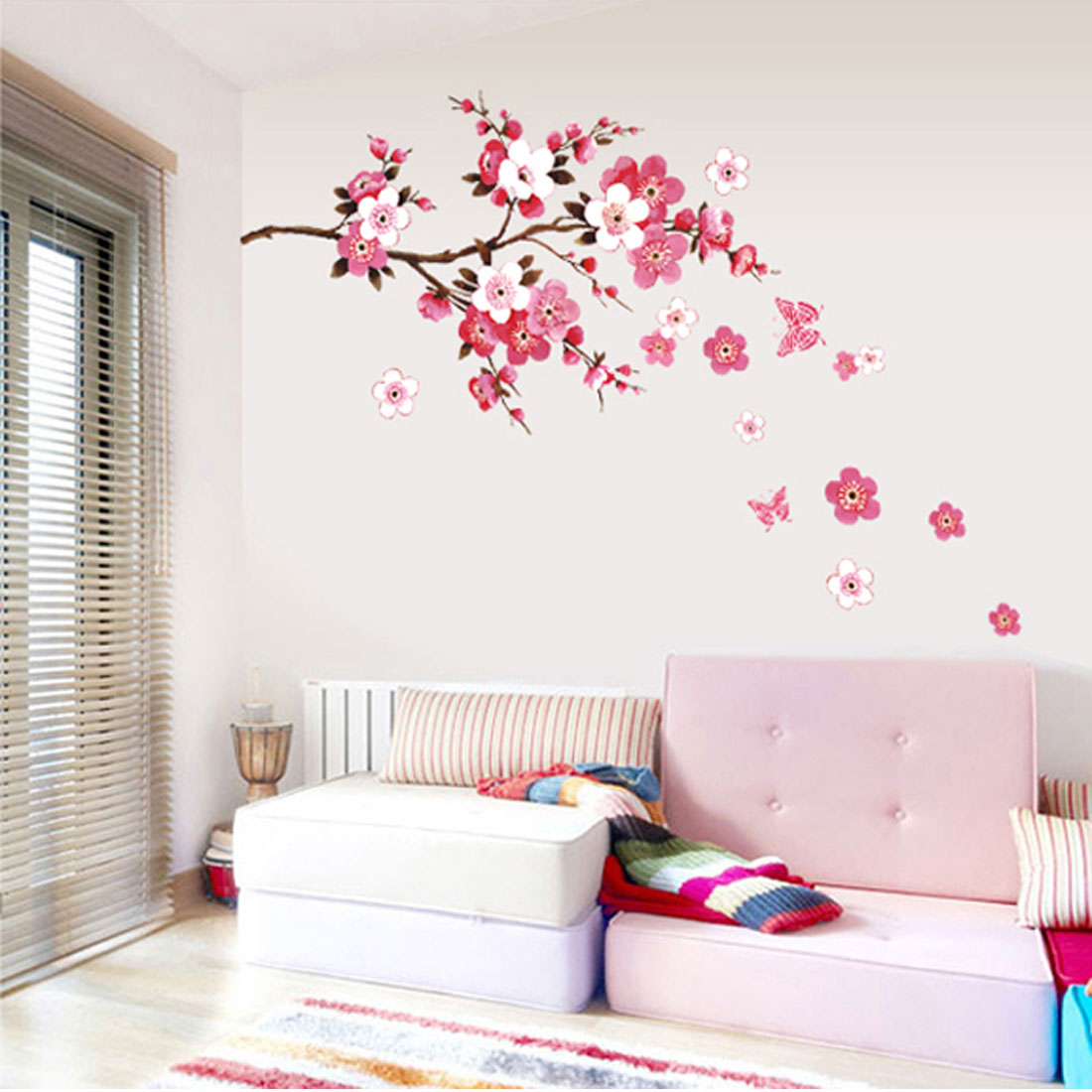 Unique Bargains Bedroom Decor Plum Flower Pattern Self Adhesive Wall Decor Sticker Wallpaper Decal
