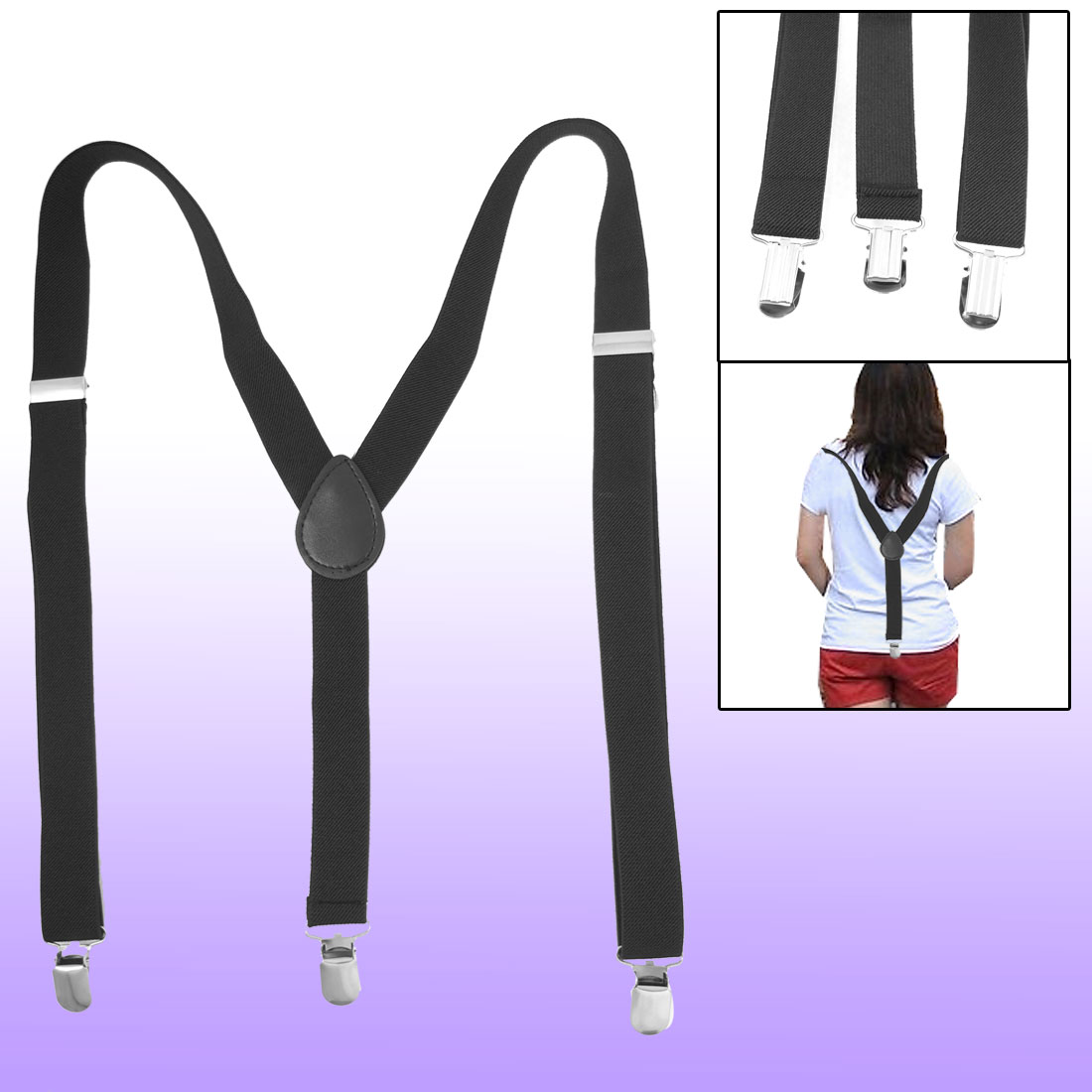 Unique Bargains Adult Adjustable Metal Clip Elastic Suspenders Braces Black