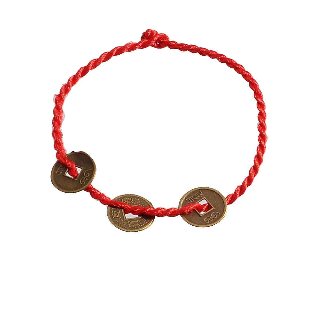 Unique Bargains Handcrafted Copper Coin Decor Red Nylon String Bracelet Ankle Chain