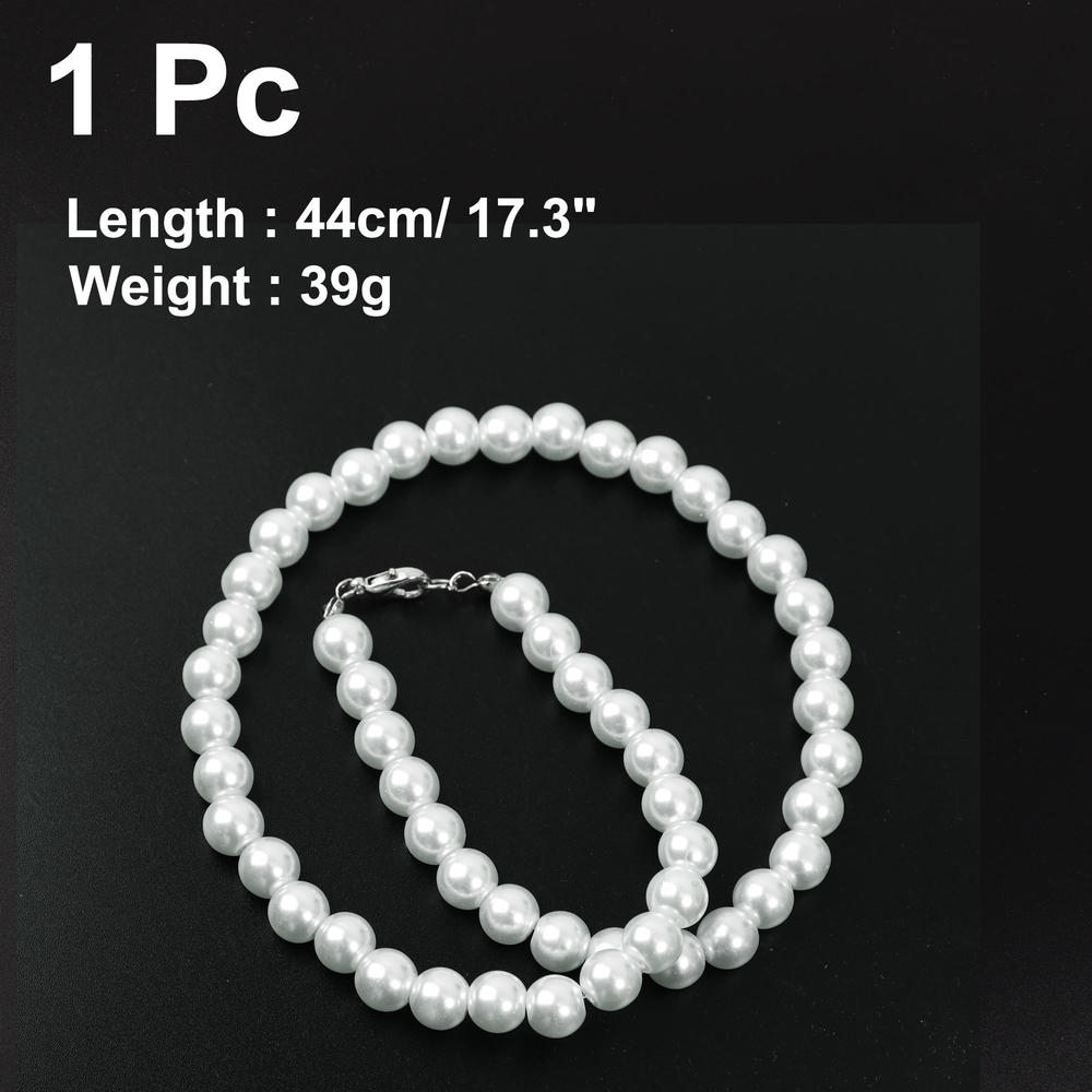 Unique Bargains Ladies Single Strand Clasp Round Faux Pearl Necklace Jewlery Off White