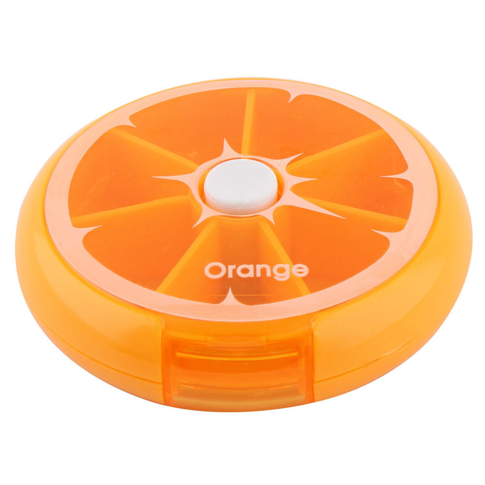 Unique Bargains Household Cute Fruit Style Button Rotate Weekly Medicine Pill Box Case Orange