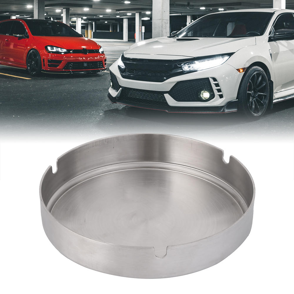 Unique Bargains Outdoor Portable Metal Cylinder Designed Ashtray for Car, with 3 Grooves, Silver Tone