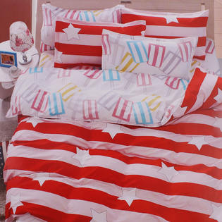 Unique Bargains Star Stripe Pattern Queen Size Duvet Cover Pillow