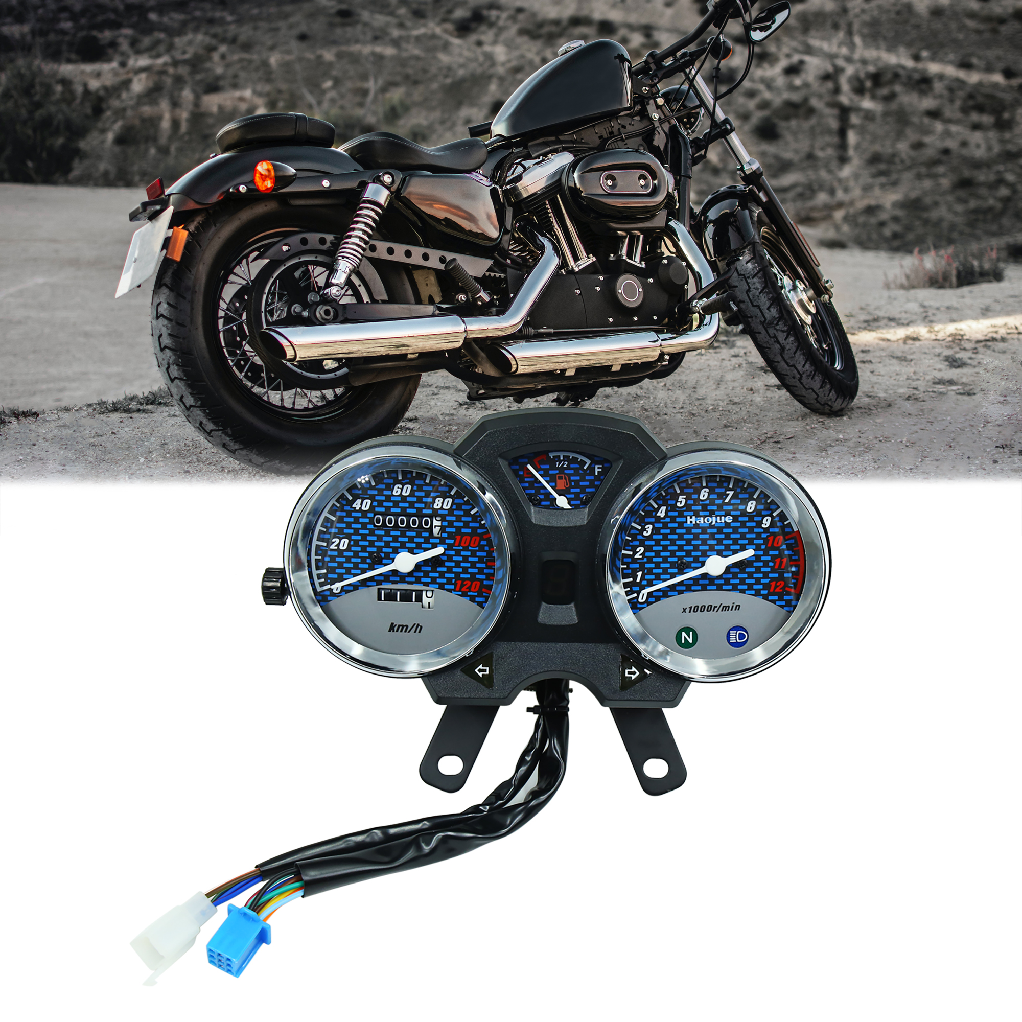 Unique Bargains Universal Dual Digital Motorcycle Cruiser Odometer Tachometer Speedometer Gauge