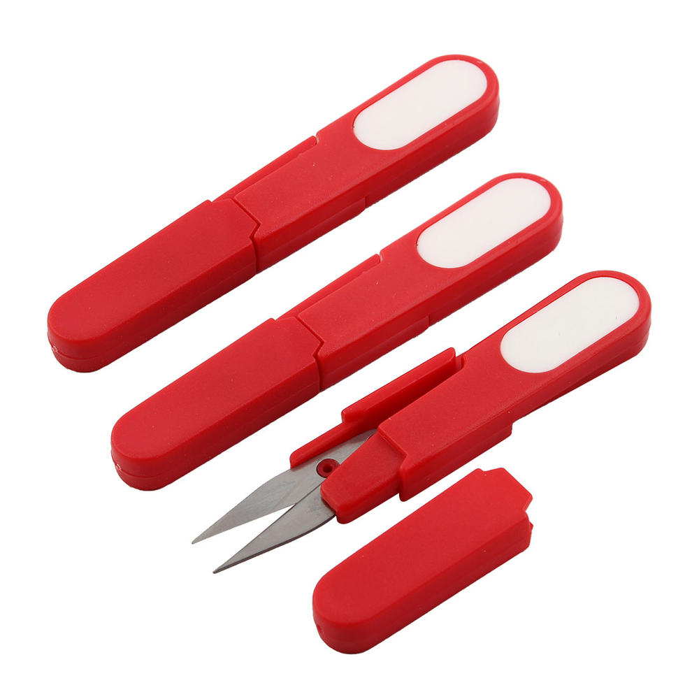 Unique Bargains Plastic Coated Metal Sewing Tool Craft Yarn Cutter Scissors Red White 3pcs