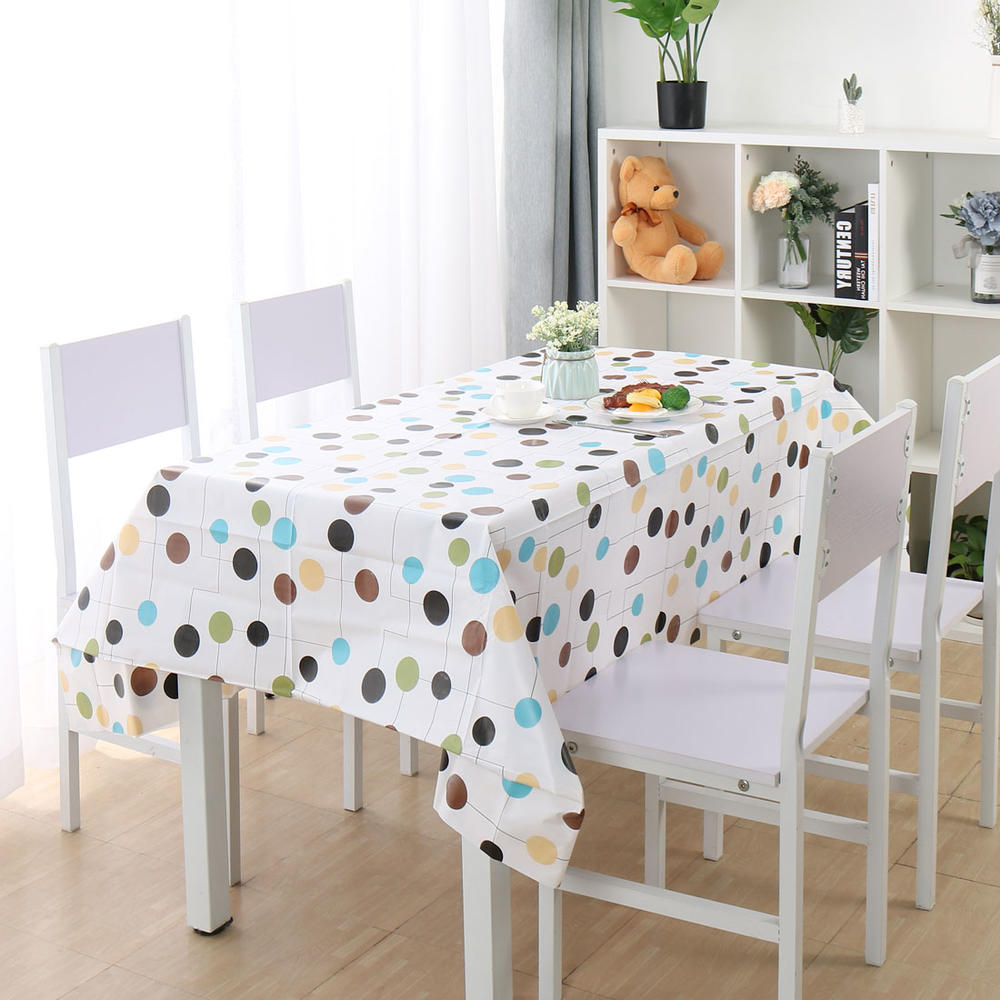 Unique Bargains Wipe Clean PVC Vinyl Tablecloth Dining Kitchen Cover Points Lines 140x100cm
