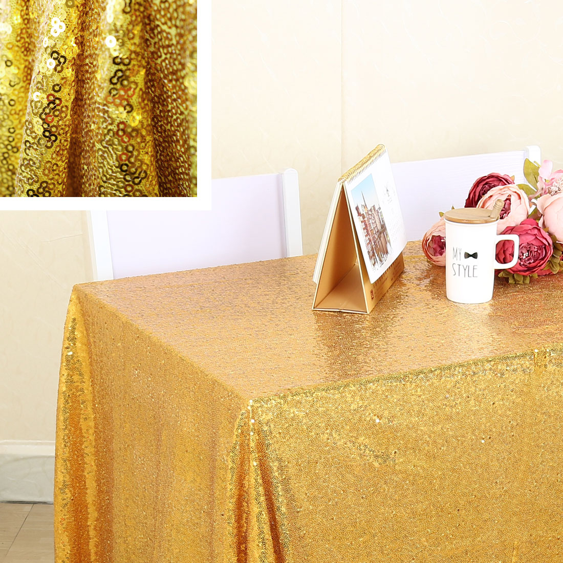 Unique Bargains Sparkle Sequin Tablecloth Table Cloth Cover 60x120 Unique Bargains Sparkle Sequin Tablecloth Table Cloth Cover 60x120 Gold For Wedding Party Decor