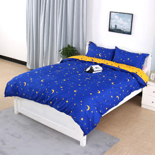 Unique Bargains Blue Moon Stars Pattern Duvet Cover Pillowcase