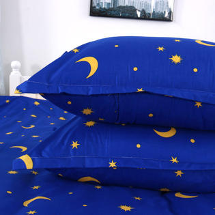 Unique Bargains Blue Moon Stars Pattern Duvet Cover Pillowcase