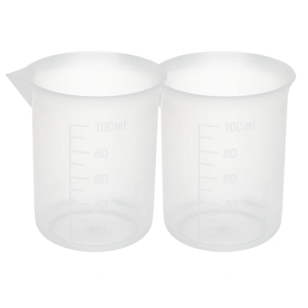 Unique Bargains 2 Pcs 100mL Plastic Science Experiment Measuring Graduated Beaker Cup 6.3cm Dia